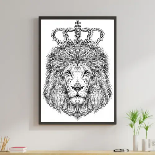 Arte Digital Quadro - Leão Coroa Rabisco
