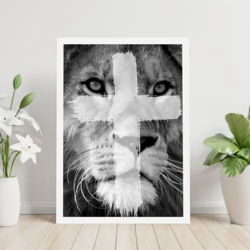 Arte Digital Quadro - Leão Cruz Pincel Tinta