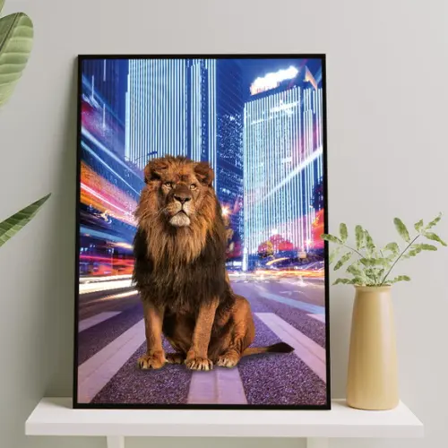 Arte Digital Quadro - Leão Na Cidade
