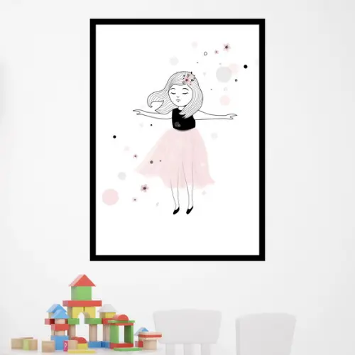 Arte Digital Quadro - Menina Vestido Rosa