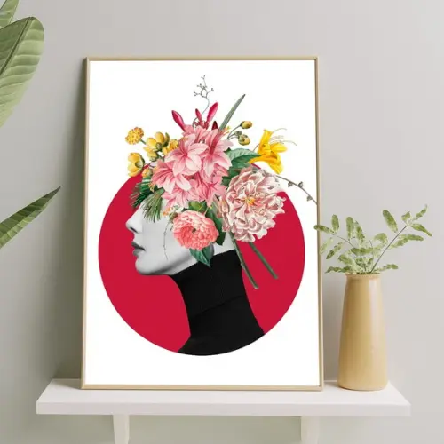 Arte Digital Quadro - Mulher E Flores - Círculo Vermelho