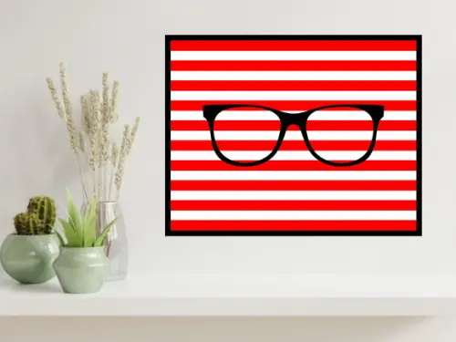 Arte Digital Quadro - Óculos Listras Vermelha