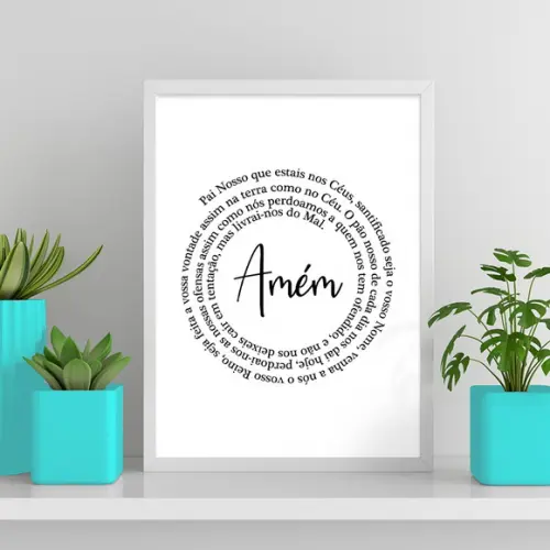 Arte Digital Quadro - Oração Pai Nosso Espiral Branco Preto