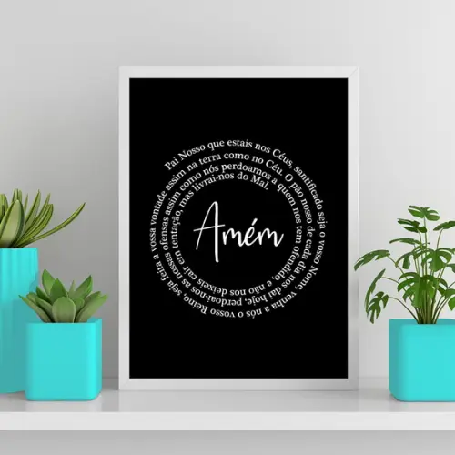 Arte Digital Quadro - Oração Pai Nosso Espiral Preto Branco