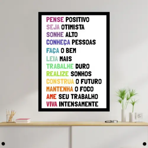 Arte Digital Quadro - Pense Positivo Colorido