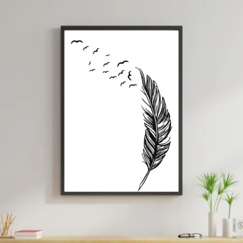 Arte Digital Quadro - Pena Pássaros voando