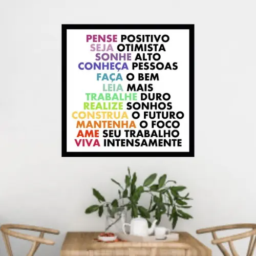 Arte Digital Quadro - Pense Positivo Colorido Quadrado