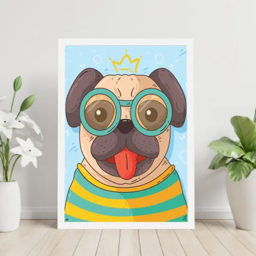 Arte Digital Quadro - Pug de Óculos