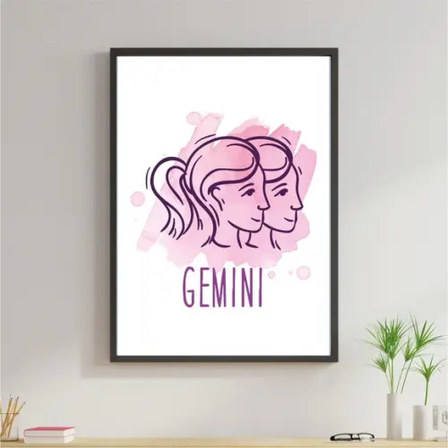 Arte Digital Quadro - Signos Gêmeos Aquarela