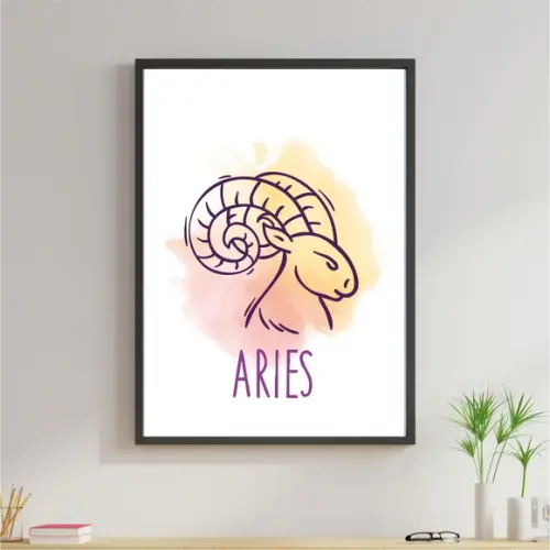 Arte Digital Quadro - Signos Áries Aquarela
