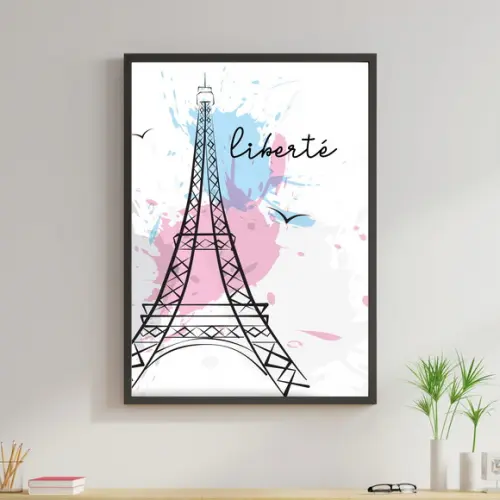 Arte Digital Quadro - Torre Eiffel Liberté - Aquarela