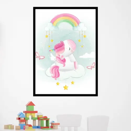 Arte Digital Quadro - Unicórnio Arco Íris