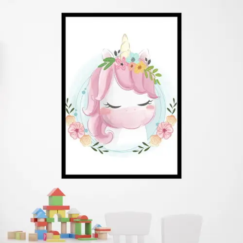 Arte Digital Quadro - Unicórnio Aquarela