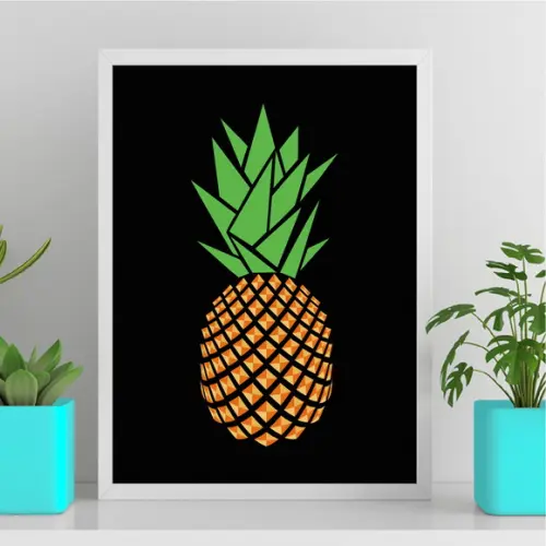 Arte Quadro Digital - Abacaxi Geométrico - Preto