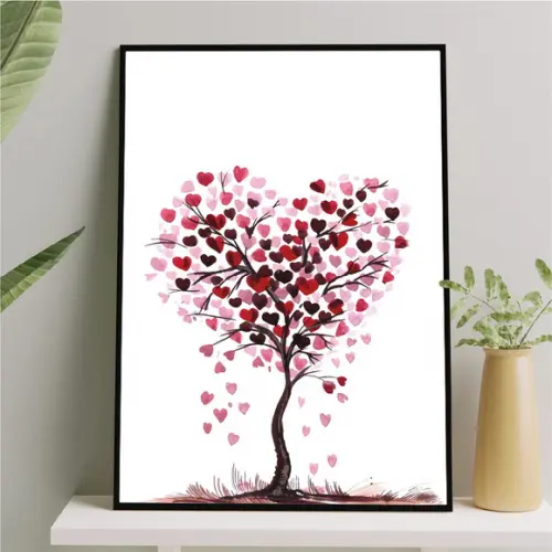 Arte Quadro Digital - Árvore de Corações Rosa