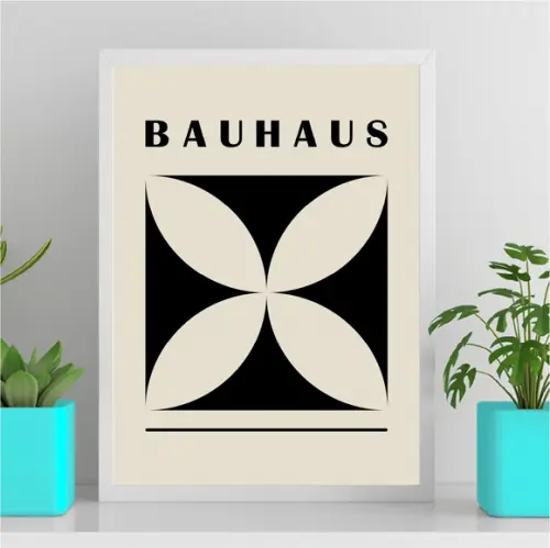 Arte Quadro Digital - Bauhaus Flor - Bege e Preto