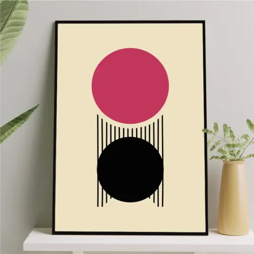 Arte Quadro Digital - Bauhaus Círculos e Listras - Magenta