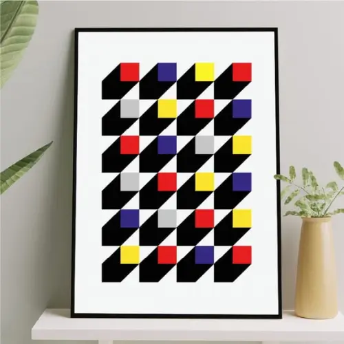 Arte Quadro Digital - Bauhaus Cubos - Vermelho Azul Amarelo