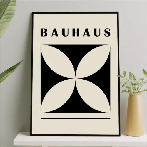 Arte Quadro Digital - Bauhaus Flor - Bege e Preto