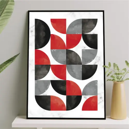 Arte Quadro Digital - Bauhaus Mármore Vermelho e Preto