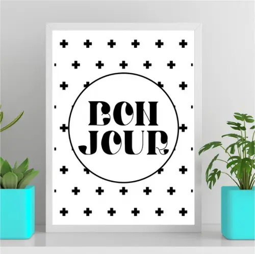Arte Quadro Digital - Bonjour Escandinavo - Branco e Preto