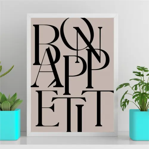 Arte Quadro Digital - Bon Appetit - Letras Luxo Minimalista