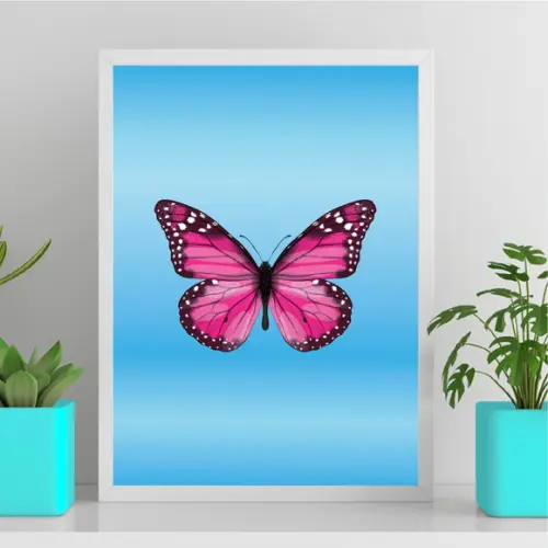 Arte Quadro Digital - Borboleta Rosa e Azul