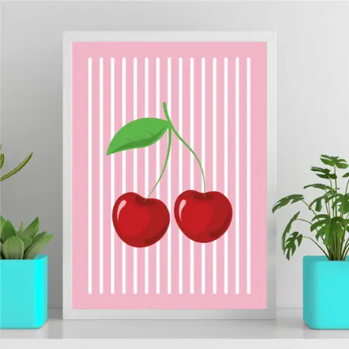 Arte Quadro Digital - Cereja - Rosa com Listras Brancas