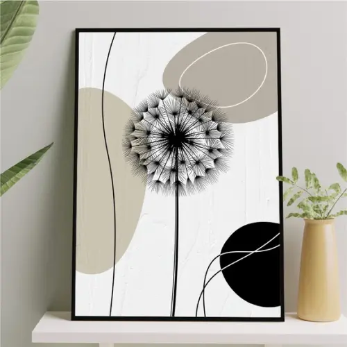 Arte Quadro Digital - Dente de Leão Abstrato Bege e Preto