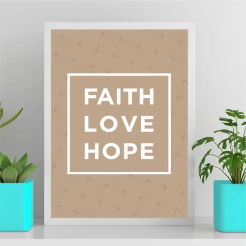 Arte Quadro Digital - Faith Love Hope - Marrom