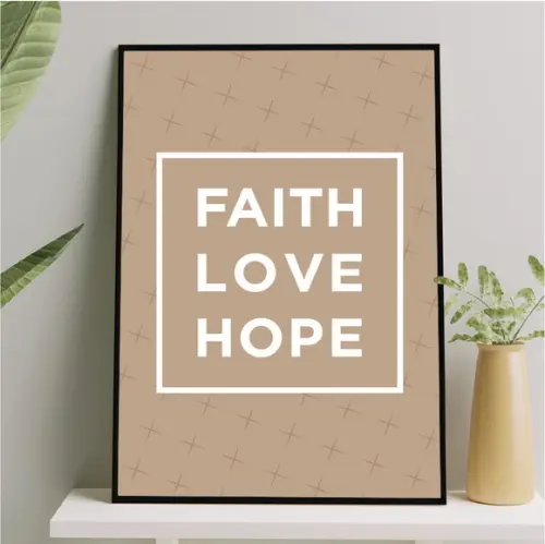 Arte Quadro Digital - Faith Love Hope - Marrom