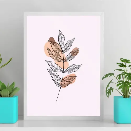 Arte Quadro Digital - Folha Abstrato Peach Fuzz