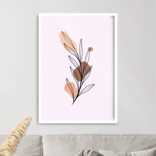 Arte Quadro Digital - Folha Formas Abstrato Peach Fuzz