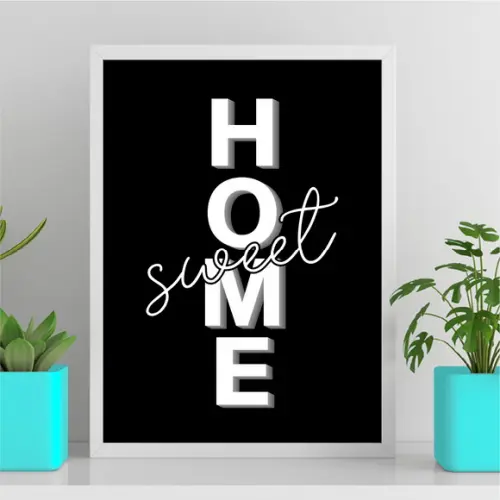 Arte Quadro Digital - Home Sweet - Preto e Branco