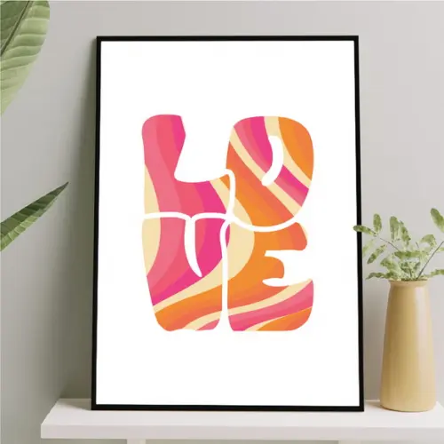 Arte Quadro Digital - Love Disco - Laranja e Rosa