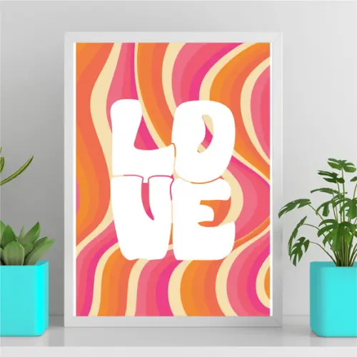 Arte Quadro Digital - Love Disco - Laranja e Rosa