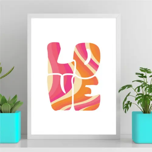 Arte Quadro Digital - Love Disco - Laranja e Rosa
