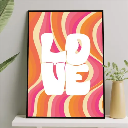 Arte Quadro Digital - Love Disco - Laranja e Rosa