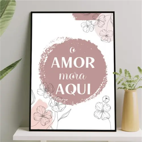 Arte Quadro Digital - o Amor Mora Aqui Abstrato Flor Rosa