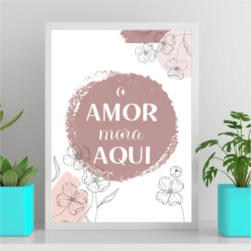Arte Quadro Digital - o Amor Mora Aqui Abstrato Flor Rosa