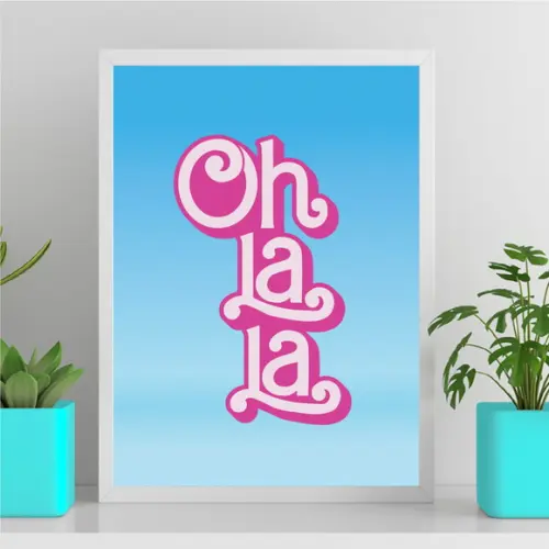 Arte Quadro Digital - Oh La La - Azul e Rosa