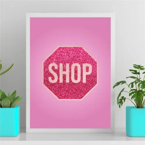 Arte Quadro Digital - Placa Shop Glitter Rosa