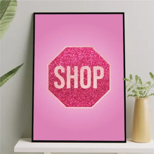 Arte Quadro Digital - Placa Shop Glitter Rosa