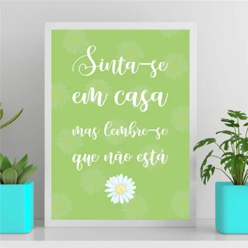 Arte Quadro Digital - Sinta-se em Casa Verde com Margaridas