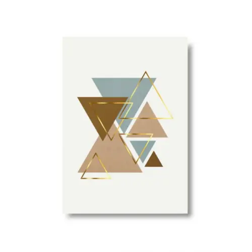 Arte Quadro Digital - Triângulos Azul Marrom e Dourado