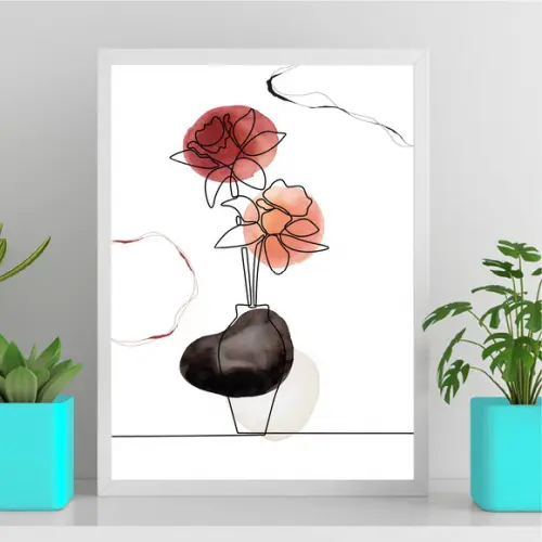 Arte Quadro Digital - Vaso de Flores One Line Abstrato