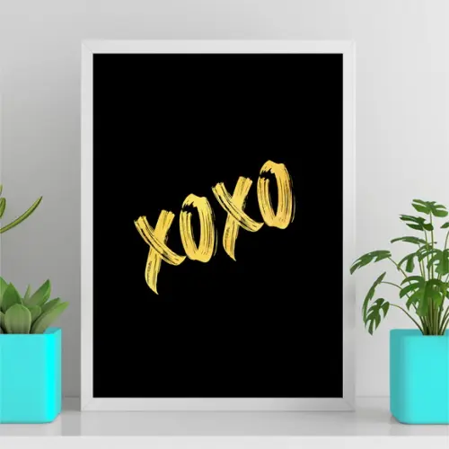Arte Quadro Digital - Xoxo Preto e Dourado