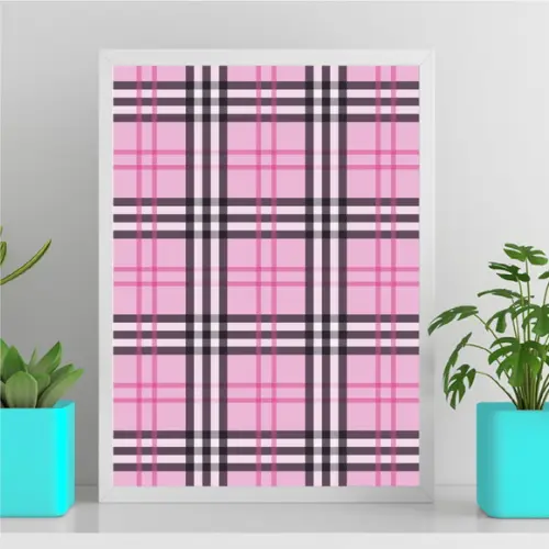 Arte Quadro Digital - Xadrez Chic Rosa