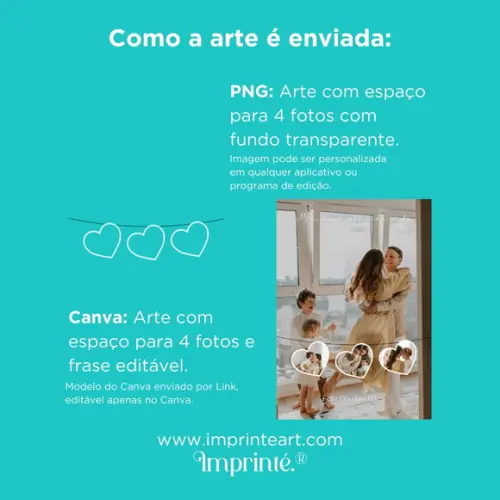 Template para Canva - Varal de Corações - 4 Fotos