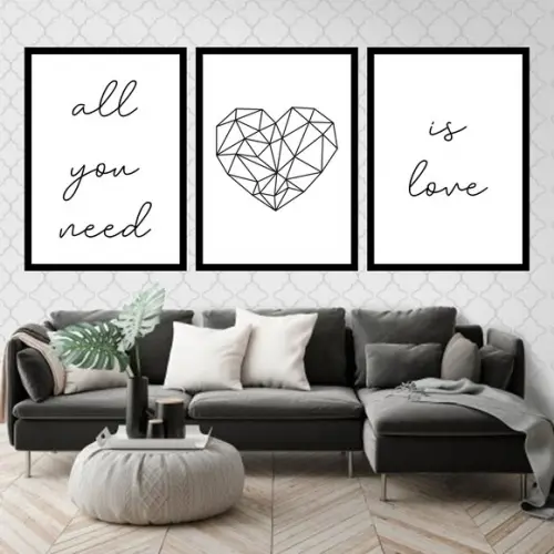 Trio Quadros Digitais - All You Need Is Love Coração